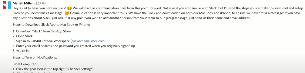 Example of Slack onboarding sequence.