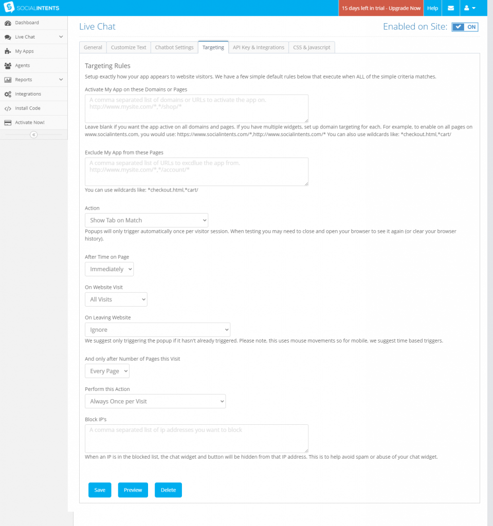 Customizing targeting options.