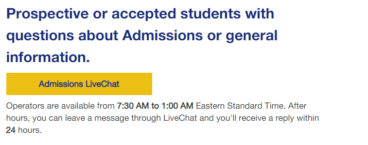 Example of live chat used in student admission.