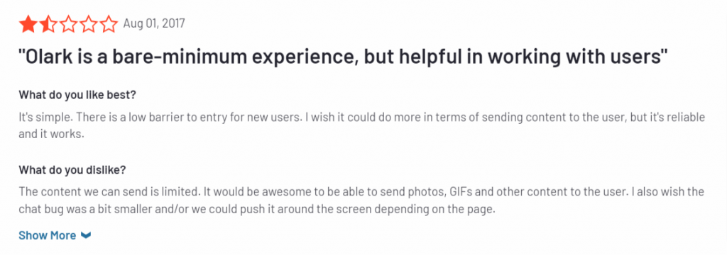 Olark customer review.