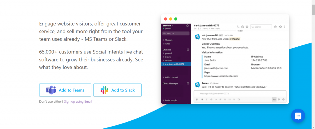 Bate-papo ao vivo com Slack.