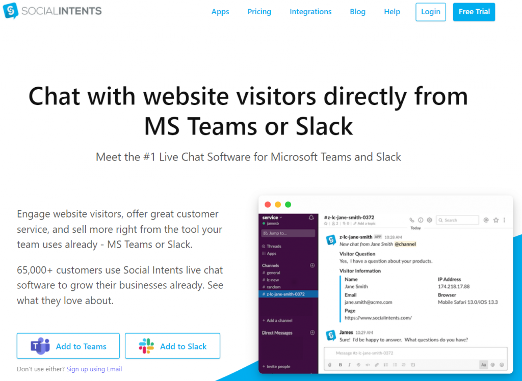 Social Intents Live Chat for MS Teams, Slack, and ChatGPT