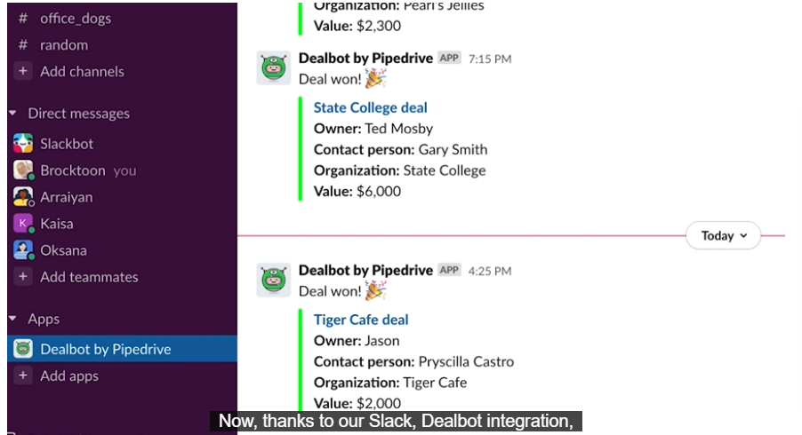 Slack and Pipedrive CRM