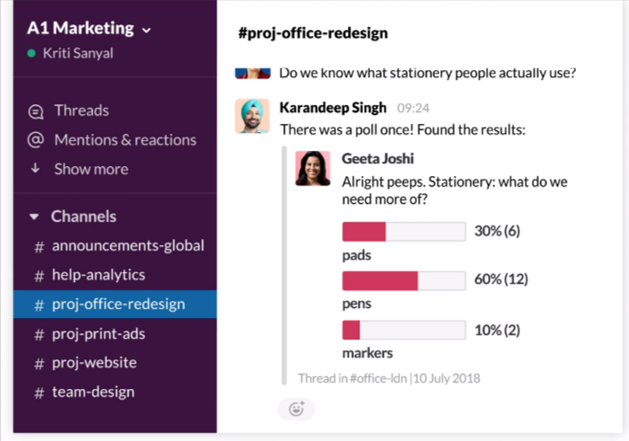 Using slack with a sales team example.