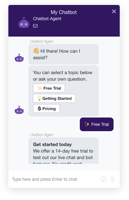 Example of a sales chatbot built with Social Intents.