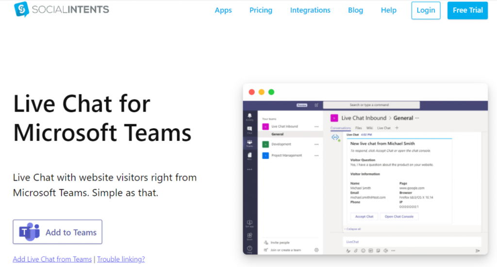 Social Intents - the best sales live chat for MS Teams.