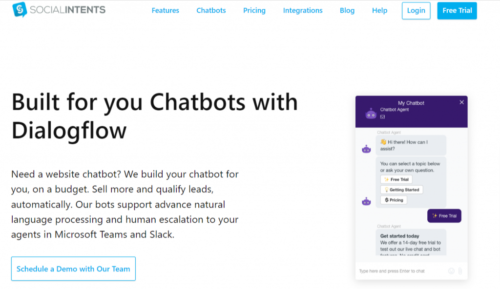 Chatbot da Social Intents para a educação.