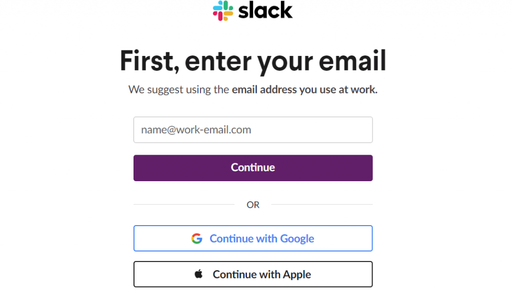 Signing up for Slack.