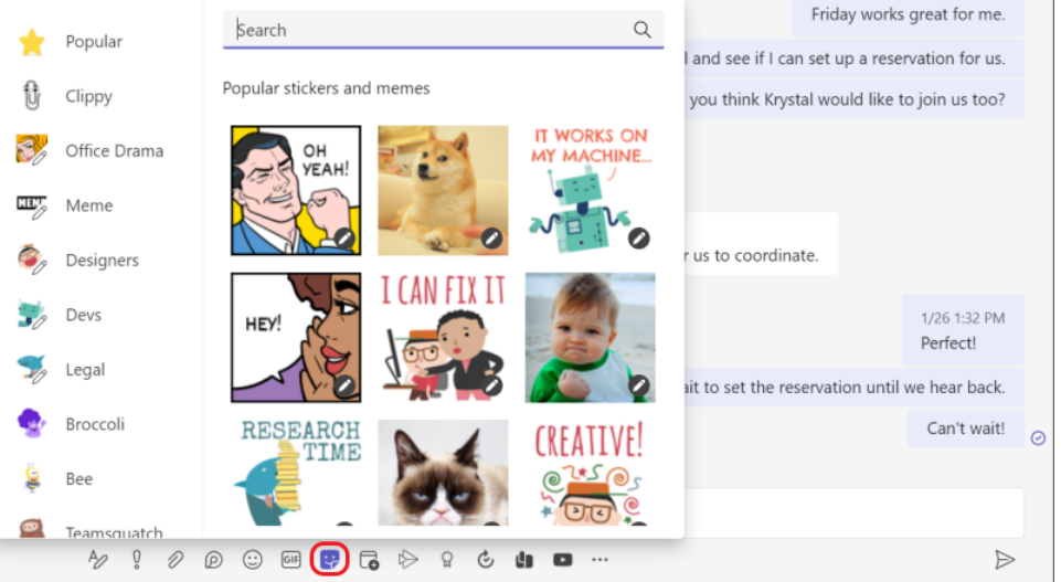 Gifs y memes en MS Teams.