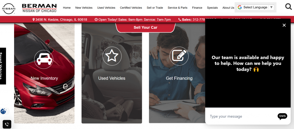 An example of a car dealer using live chat on their site.