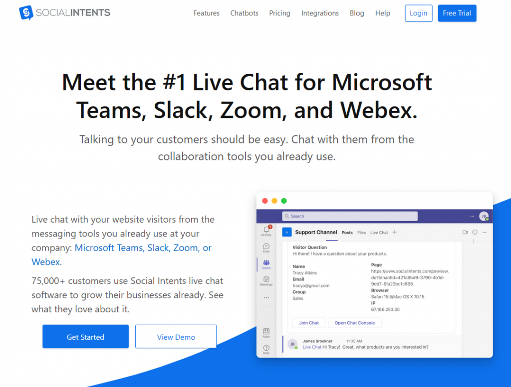 Social Intents live chat.