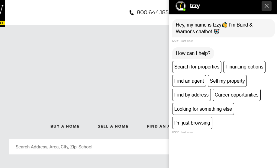 Example of a real estate agency using live chat. 