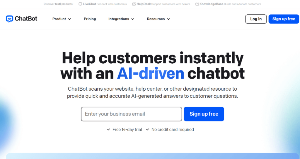 ChatBot sales bot homepage