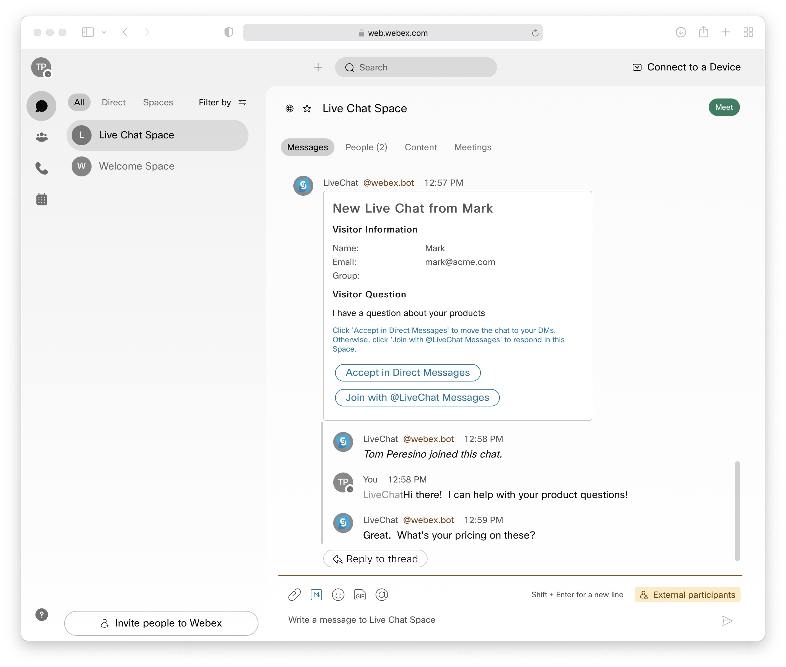 Webex Live Chat Screenshot