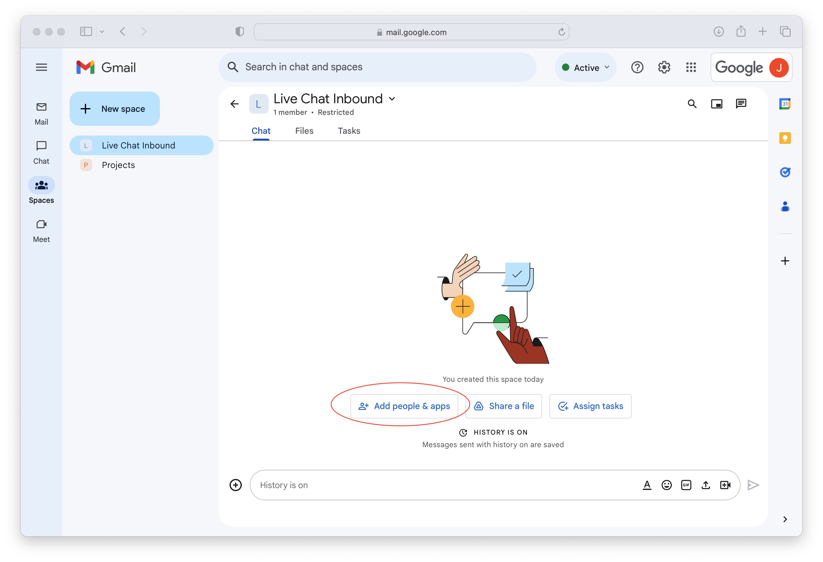 Image showing Google Chat being added as a help desk.