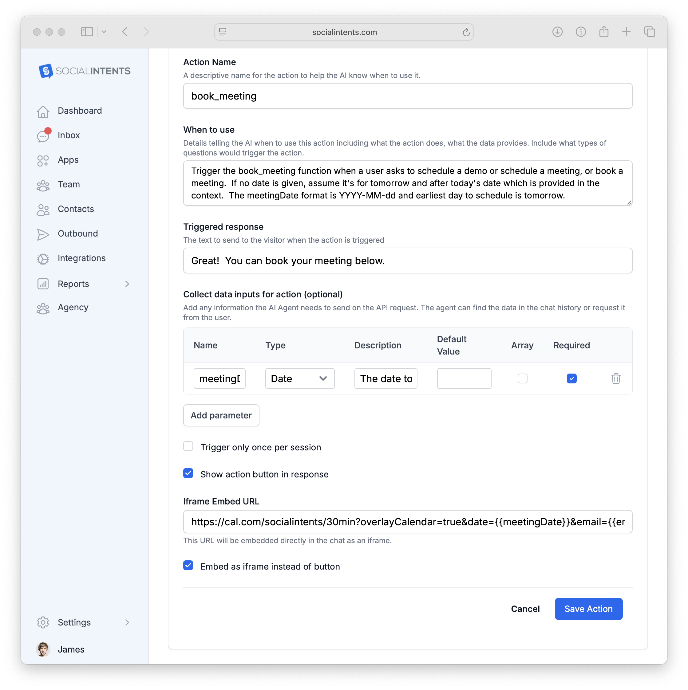 Cal.com Custom Action Setup
